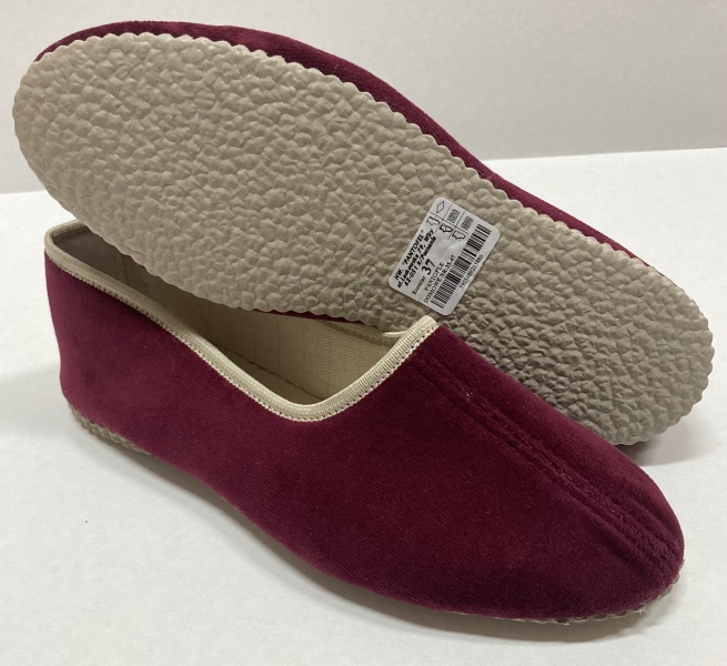 PANTOFLE DAMSKIE.PEŁNA PIĘTA NA STYRO WELUR BORDO NR;35-41 [BJ0017/00]
